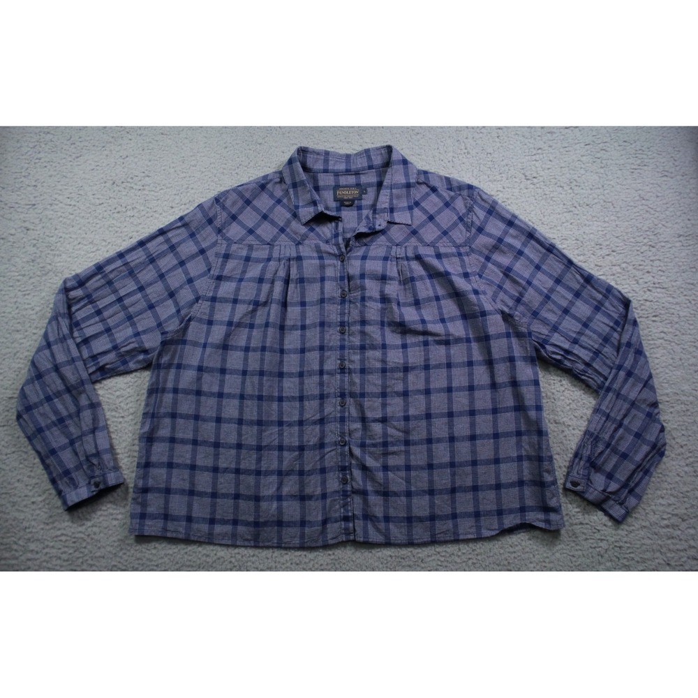 Pendleton Shirt Womens Size Large Blue Plaid Button Up Long Sleeve Pleated